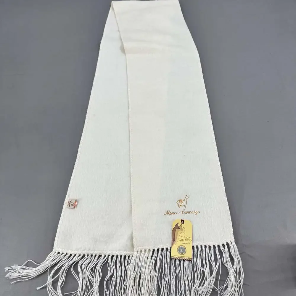 Alpaca Camargo Ivory Wool Fringe Winter Scarf
